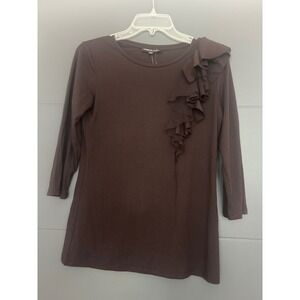 Adrienne Vittadini Studio Top Brown Ruffle Long Sleeve Small NWT Dressy